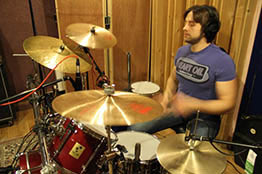 Andrew Quinn during a drum session at JAM Studios